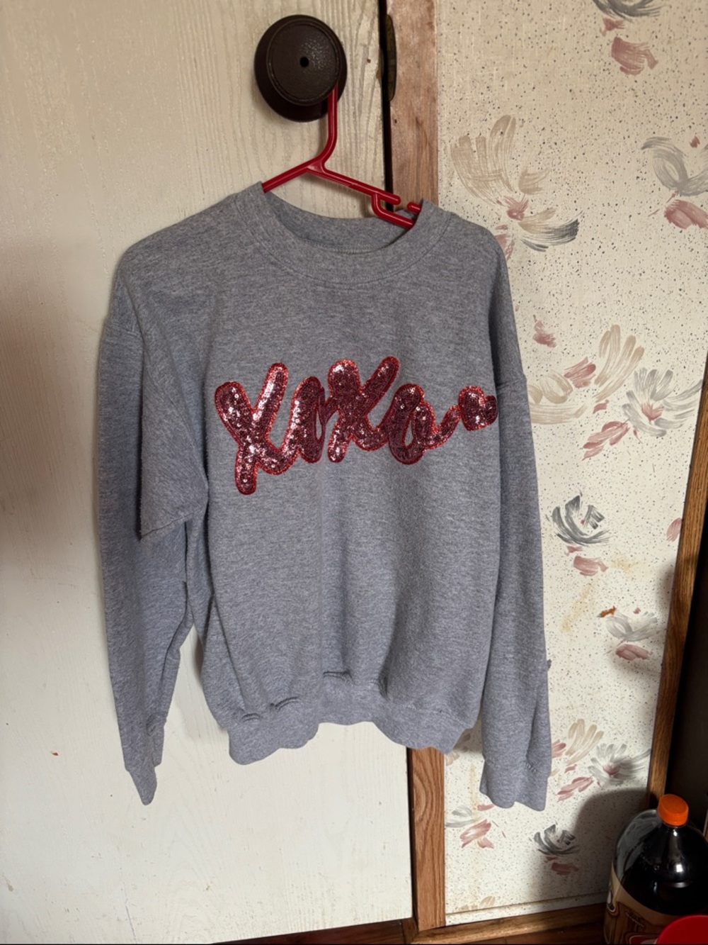 Gray Sweatshirt with Red Sequin XOXO